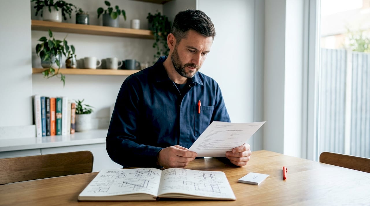 Hands holding contractor registration certificate