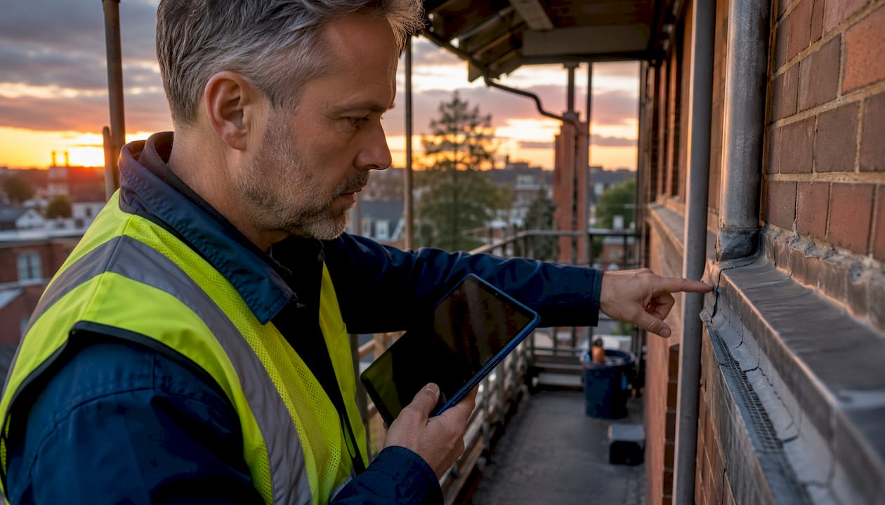Building inspector assessing waterproofing condition
