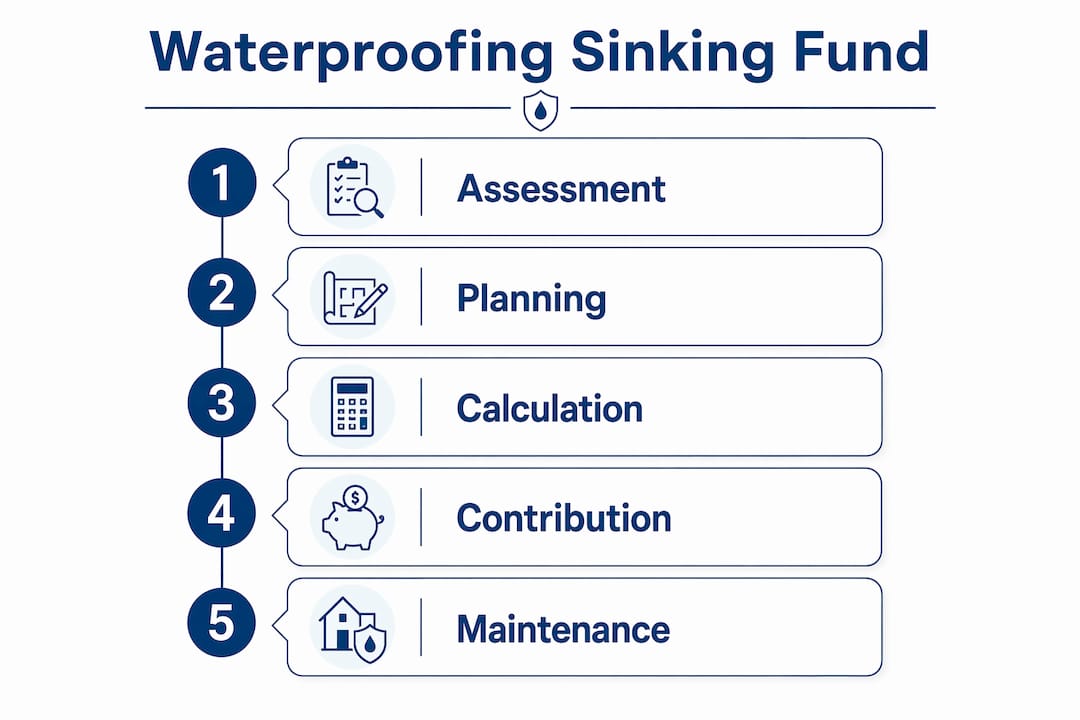 Infographic illustrating waterproofing sinking fund process