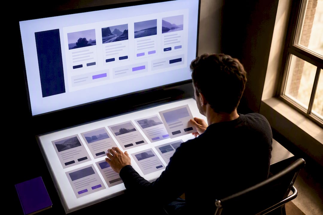 Marketer reviewing modular advertising assets