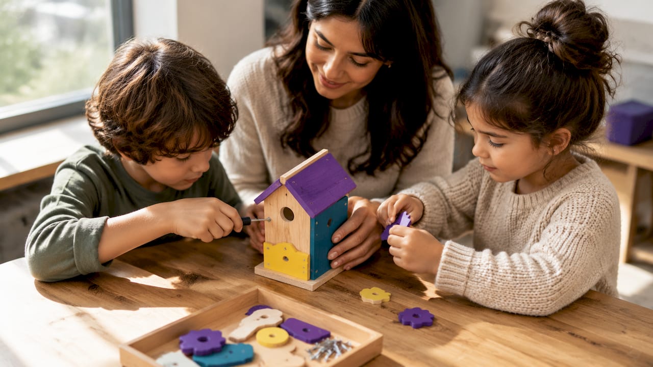 Children building a museum family day craft
