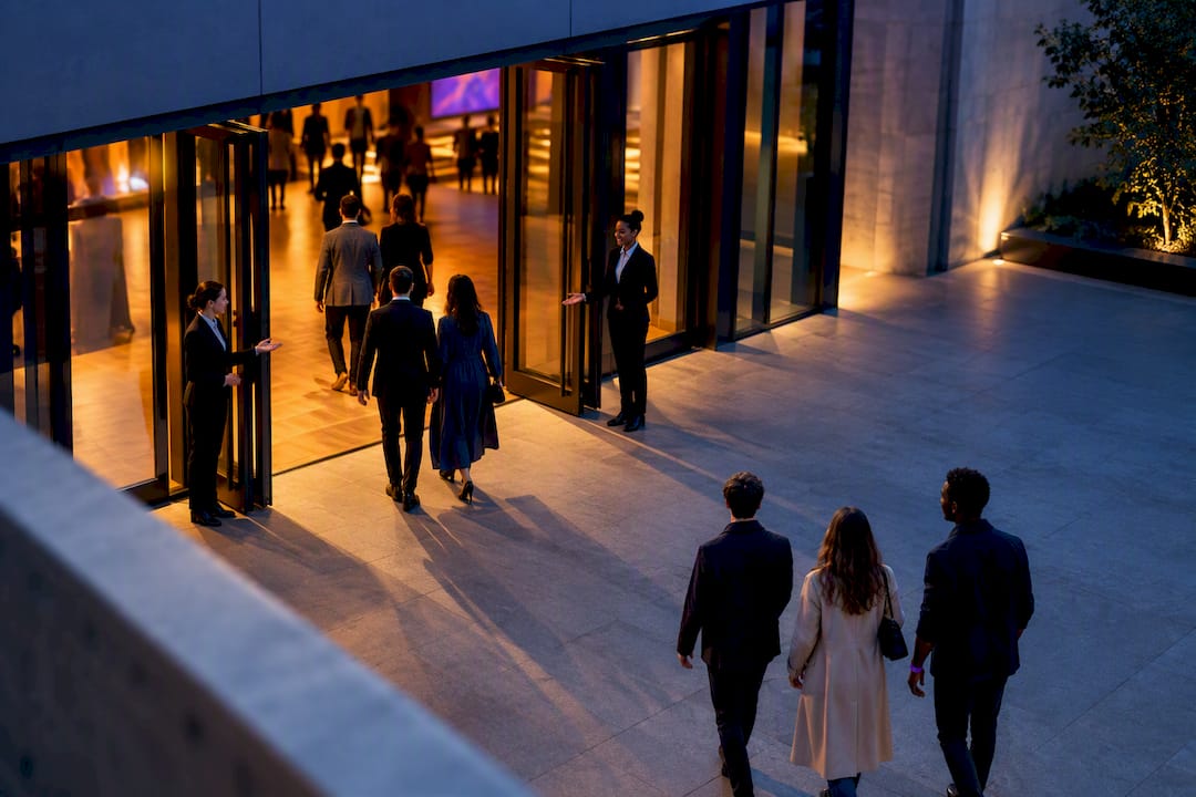 Audience arriving at a cultural event