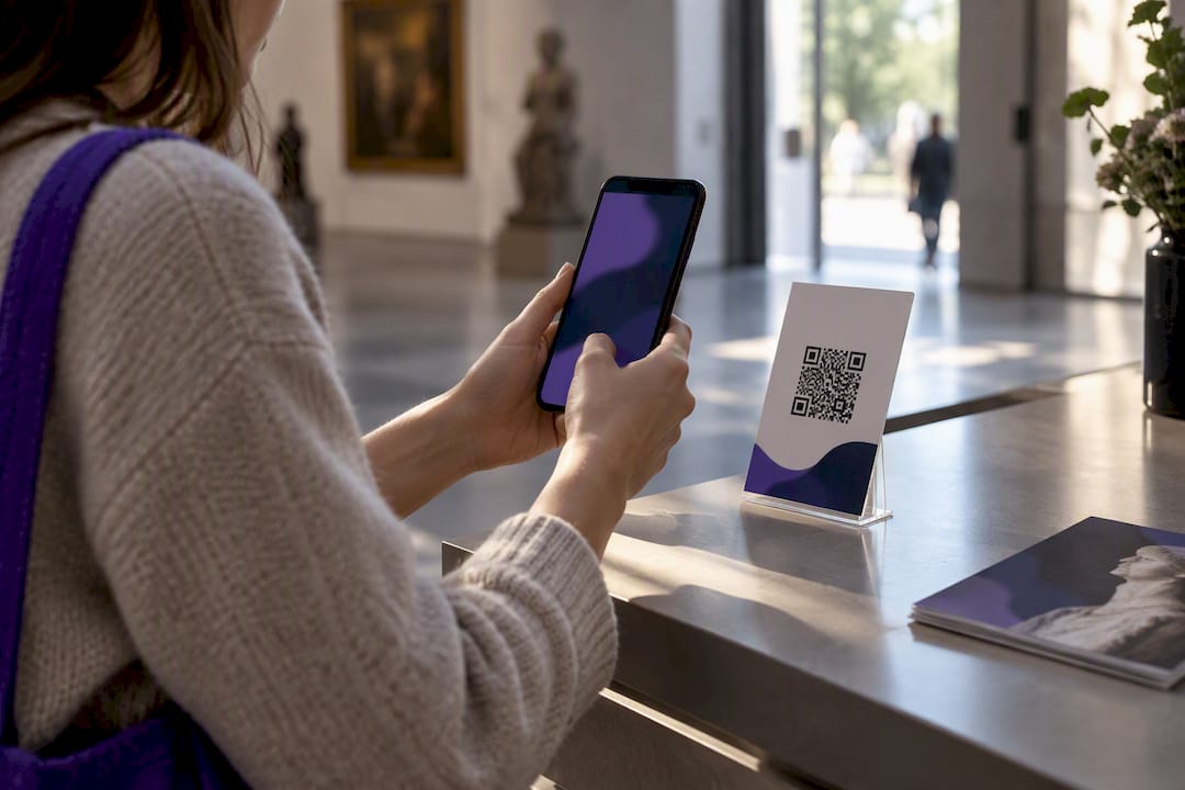 Visitor scanning exhibition signup QR code