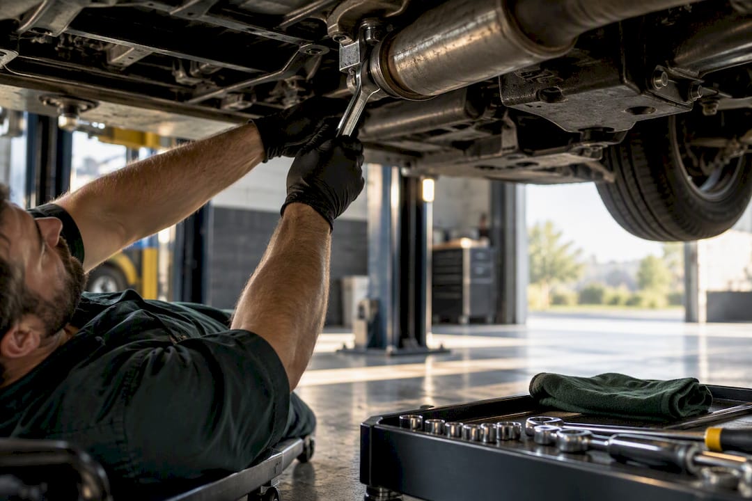 Technician working beneath a vehicle