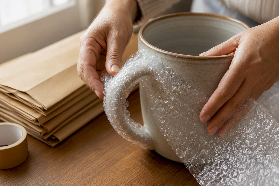Hands protecting a fragile ceramic handle