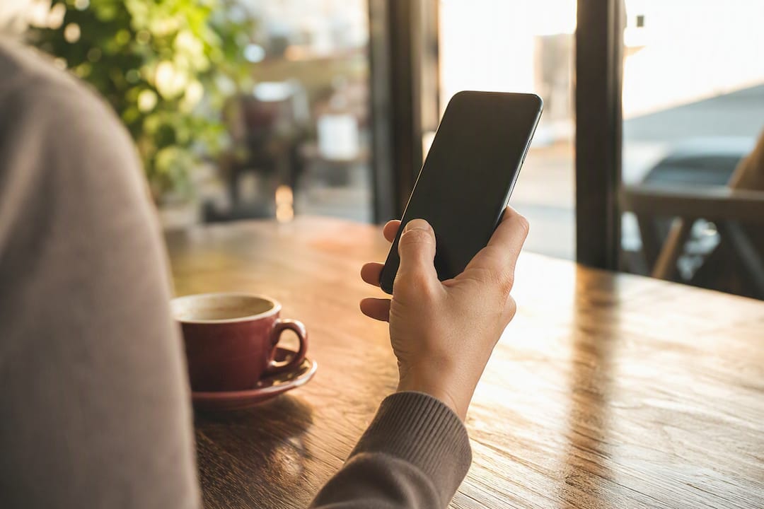 Hand sending welcome message from smartphone