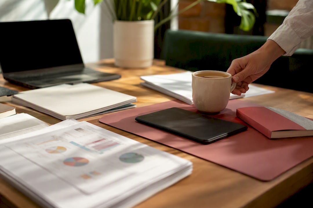 Desk with case study and evidence materials