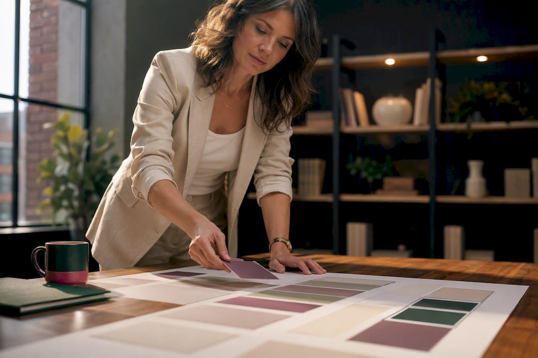 Business owner organizing content planning cards