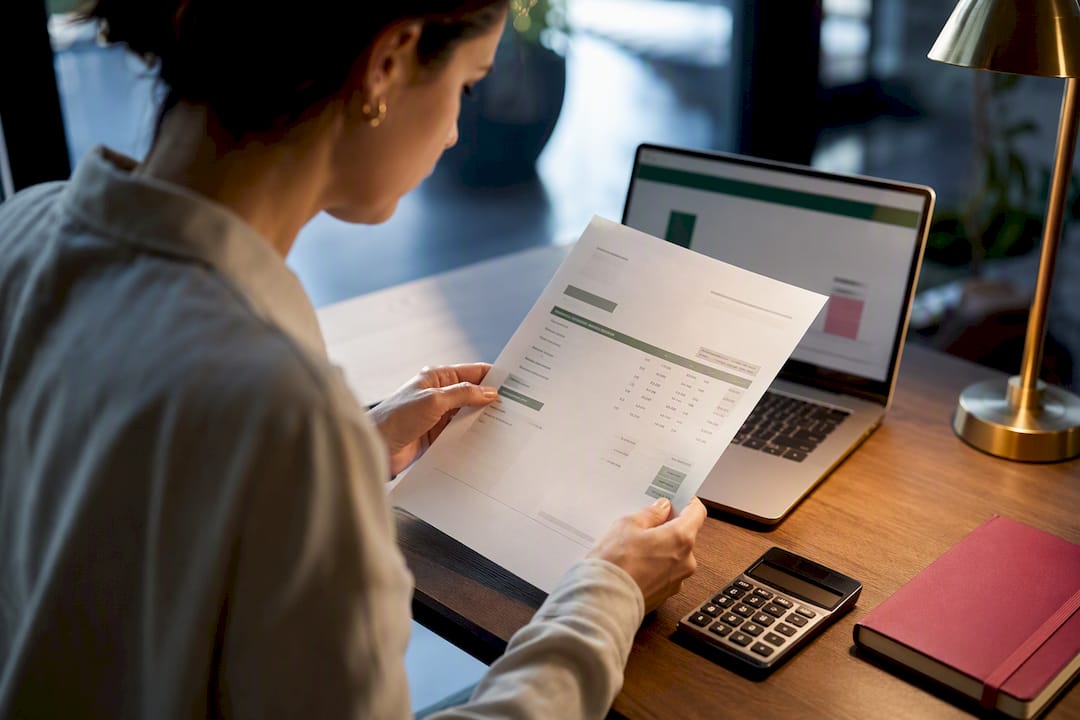 Small business owner reviewing invoice workflow