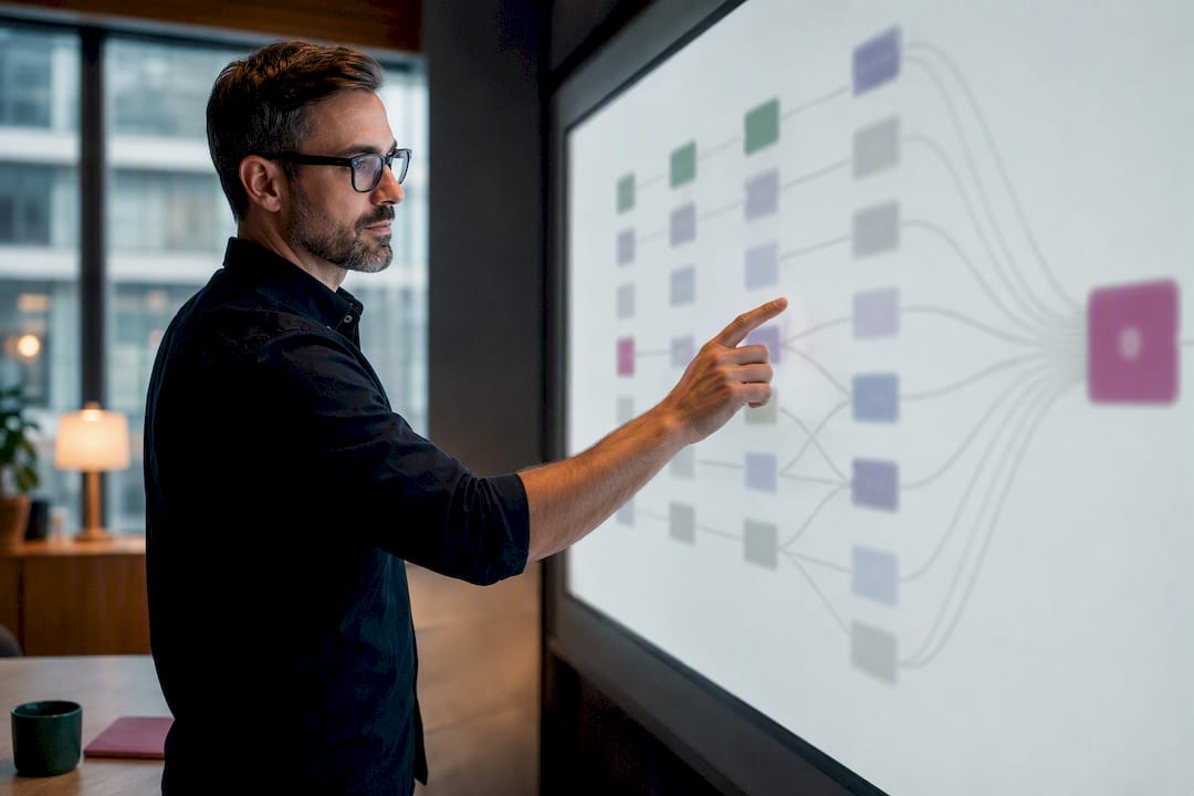 Analyst reviewing marketing attribution paths