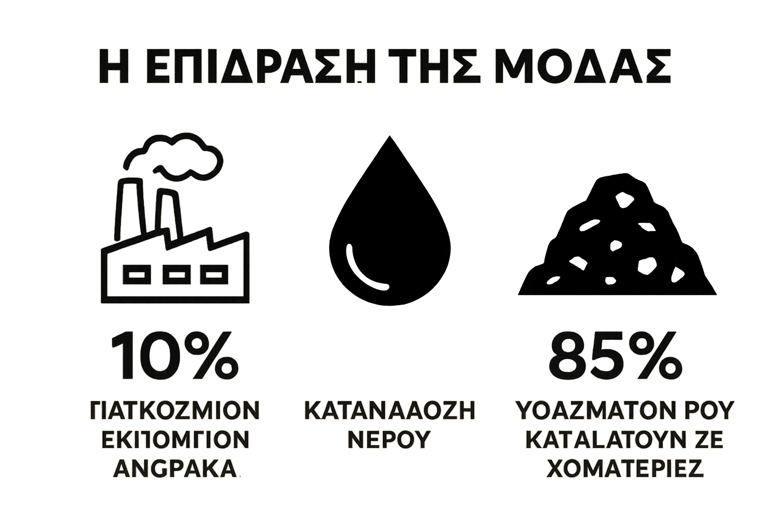 Τρία γραφικά για εκπομπές άνθρακα, κατανάλωση νερού και απόβλητα υφασμάτων