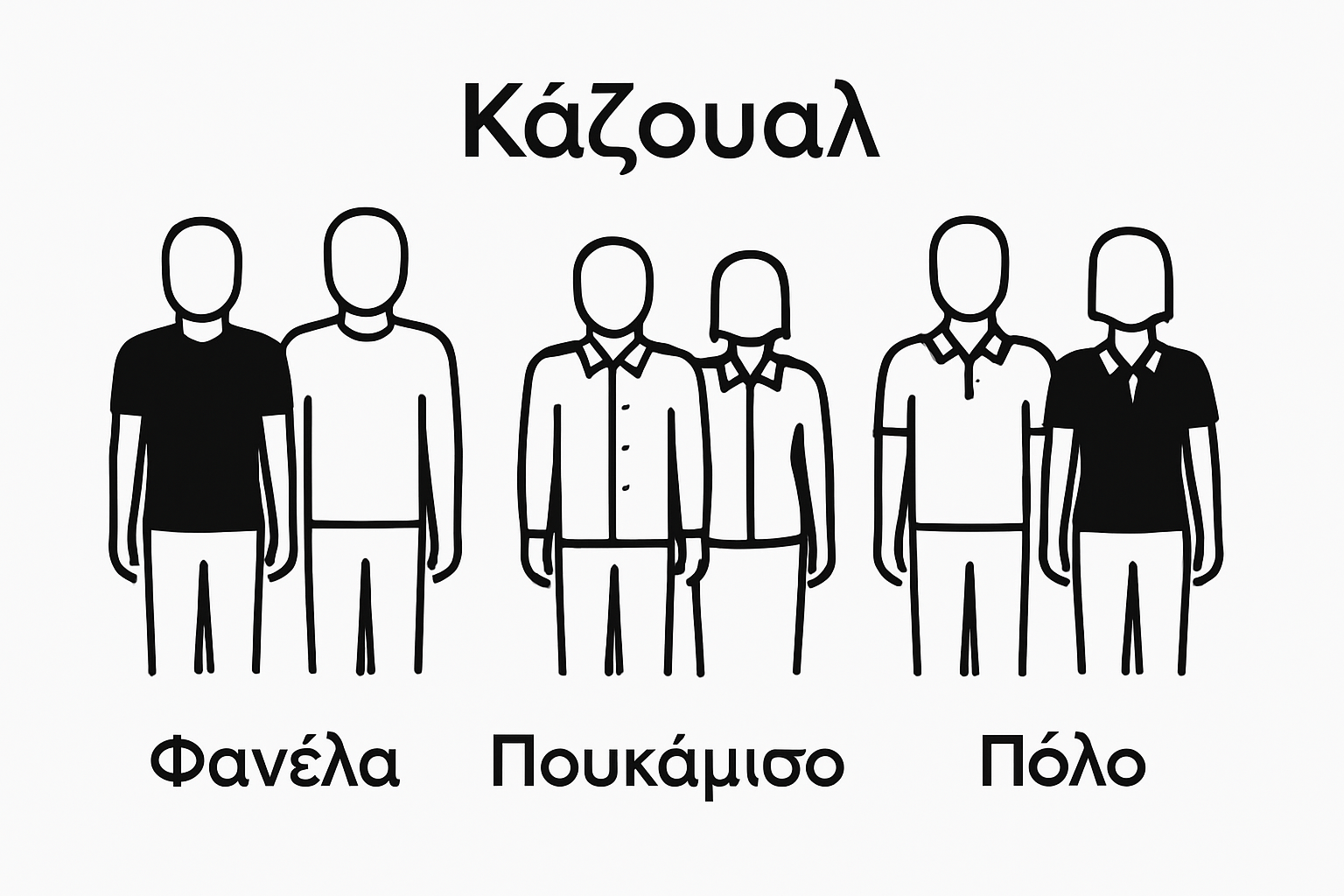 Infographic comparing t-shirt, shirt, and polo casual styles