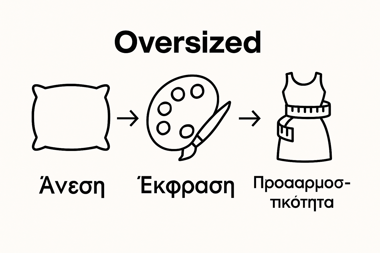 Infographic showing oversized fashion’s top three benefits: comfort, expression, adaptability