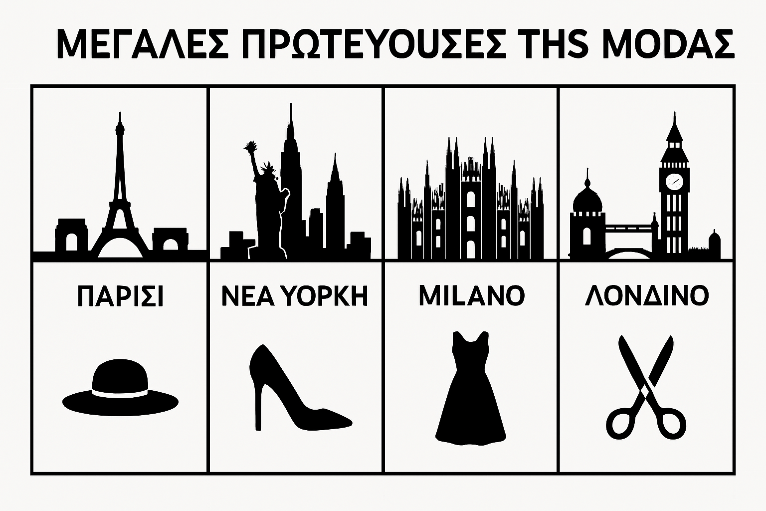 Infographic with icons for Paris, New York, Milan, and London as top fashion week cities