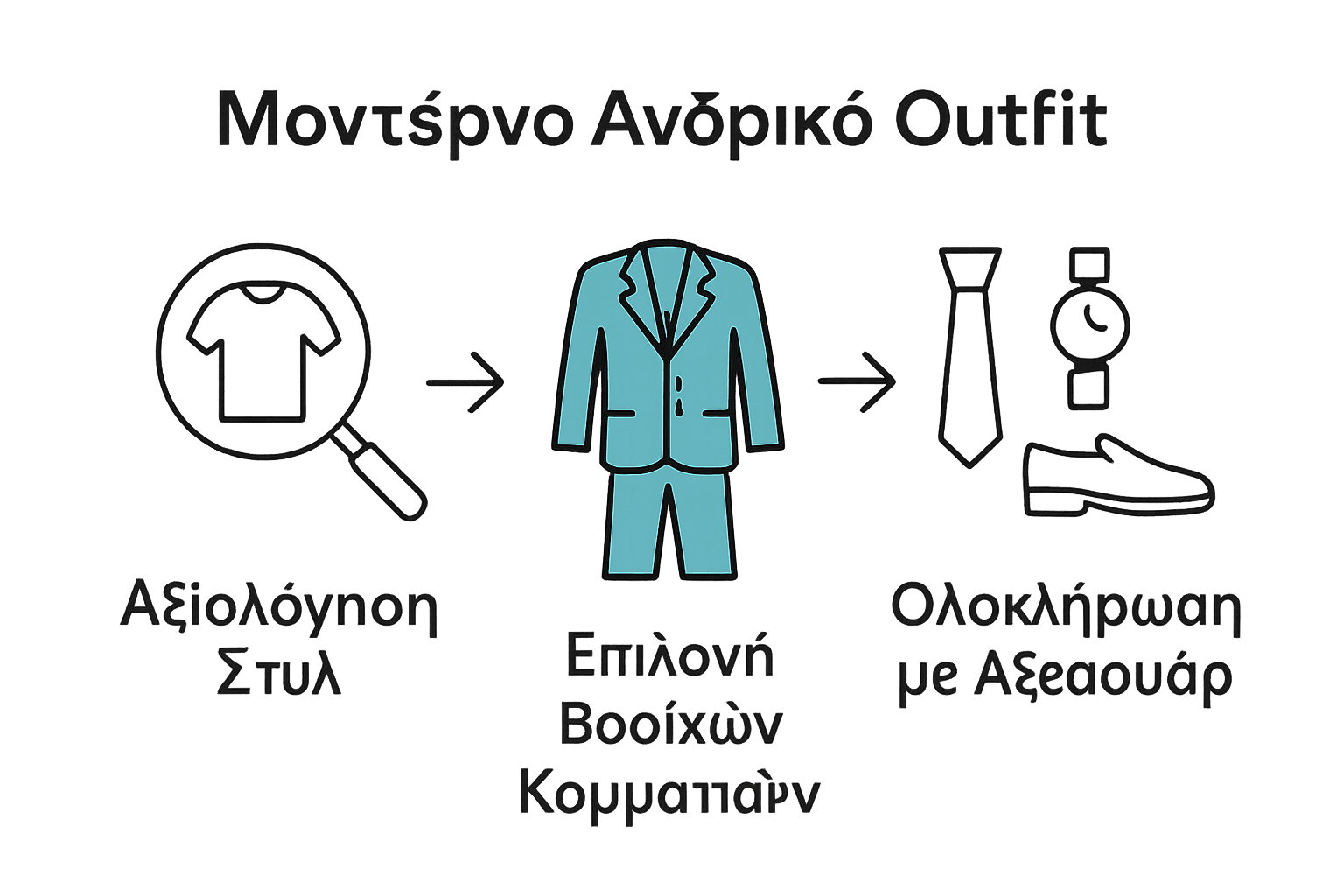 Infographic τριών βημάτων για σύγχρονο ανδρικό look