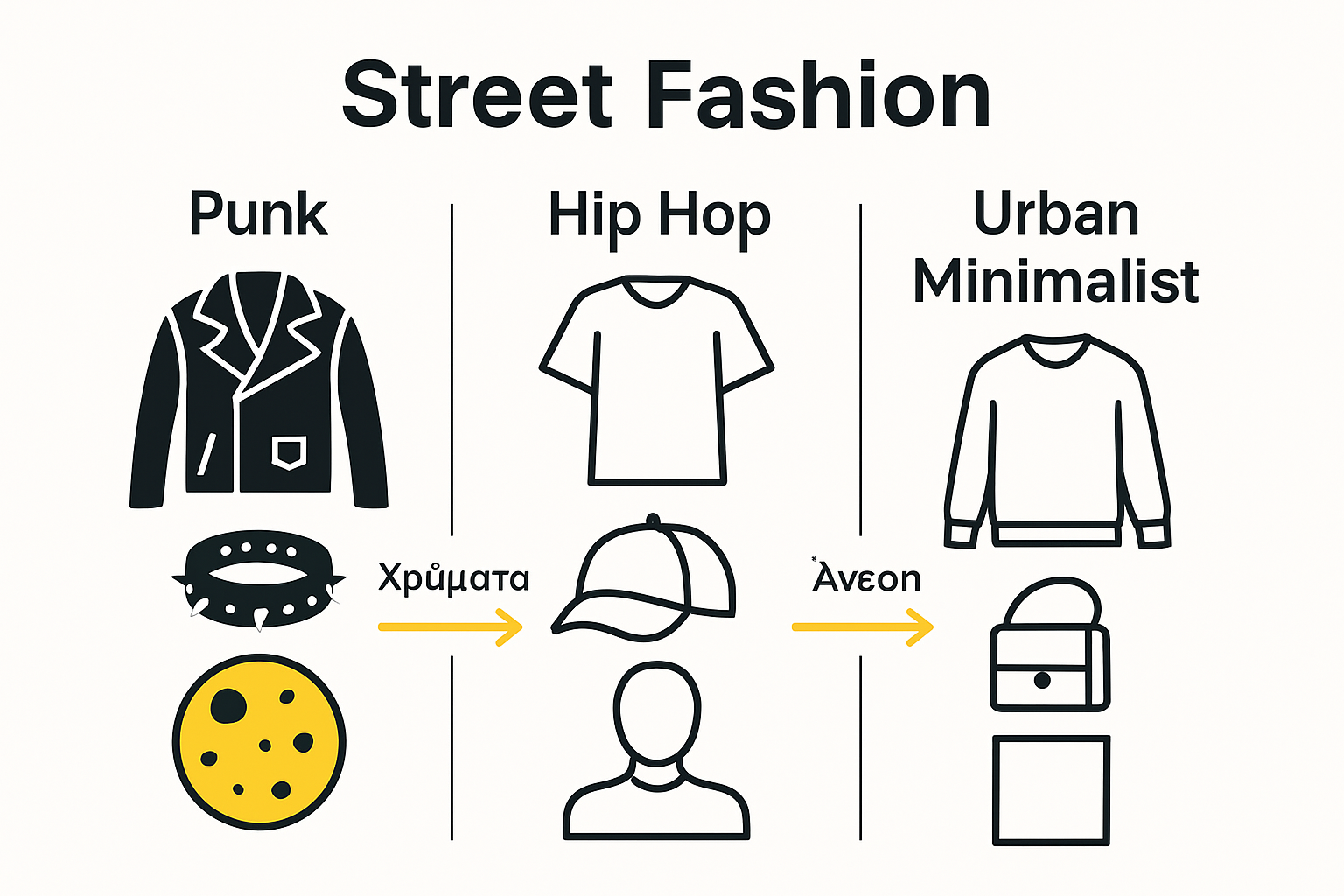 Πίνακας σύγκρισης μεταξύ punk, hip hop και urban street fashion