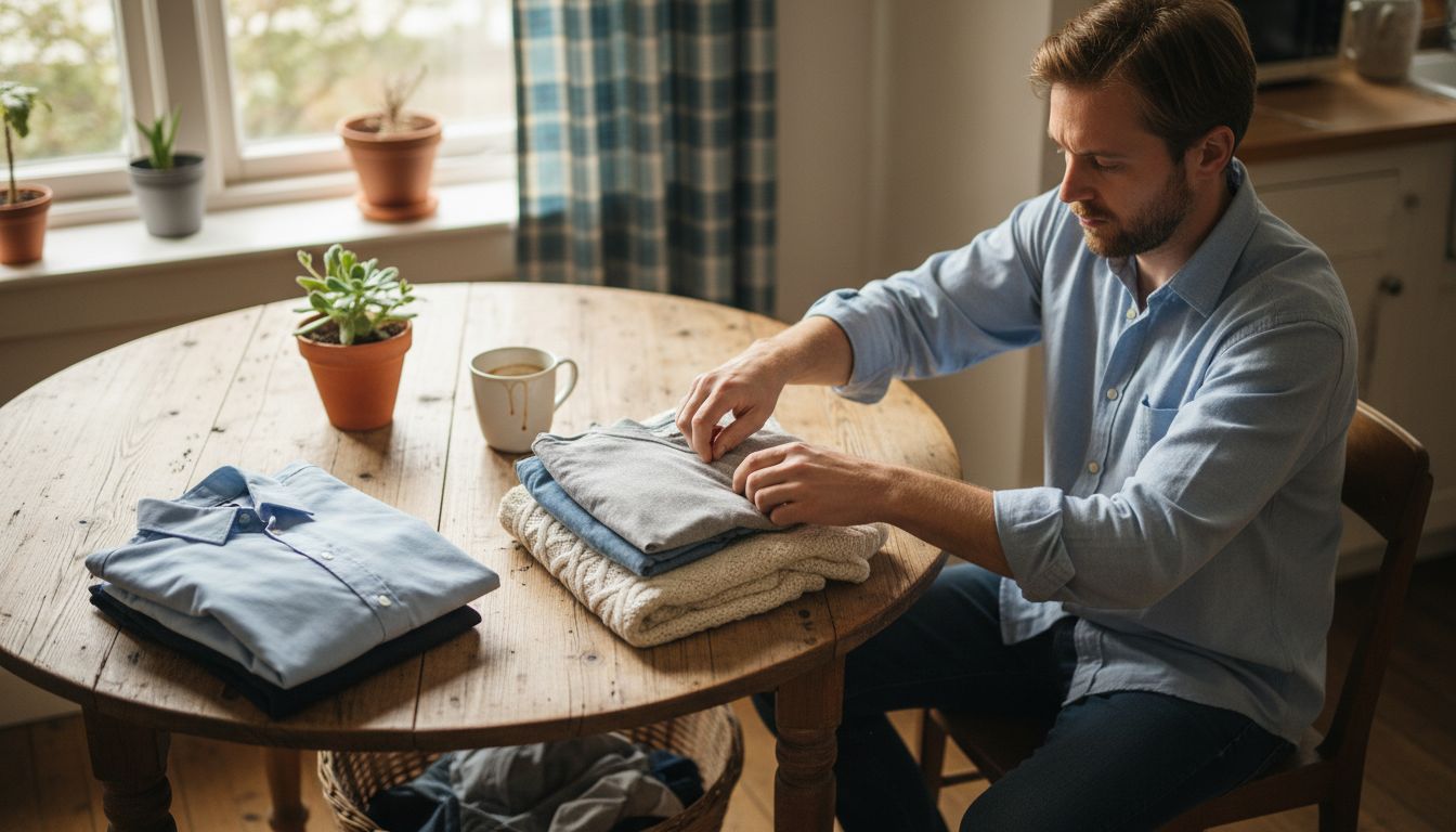 Man examines shirts for style choices