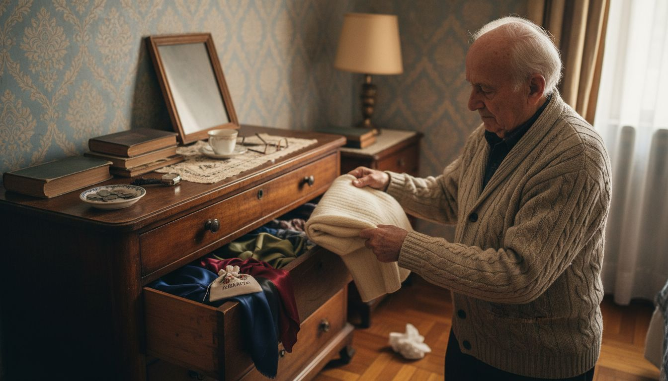 Άνδρας διπλώνει προσεκτικά το πουλόβερ του, δίνοντας έμφαση στη σωστή αποθήκευση και οργάνωση.