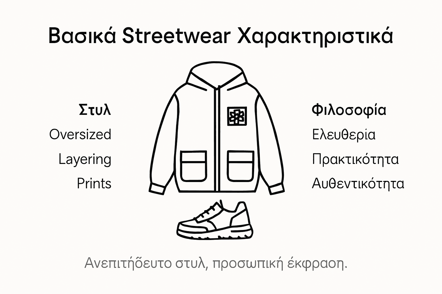 Infographicα με τα βασικά στοιχεία του streetwear: στυλ και φιλοσοφία