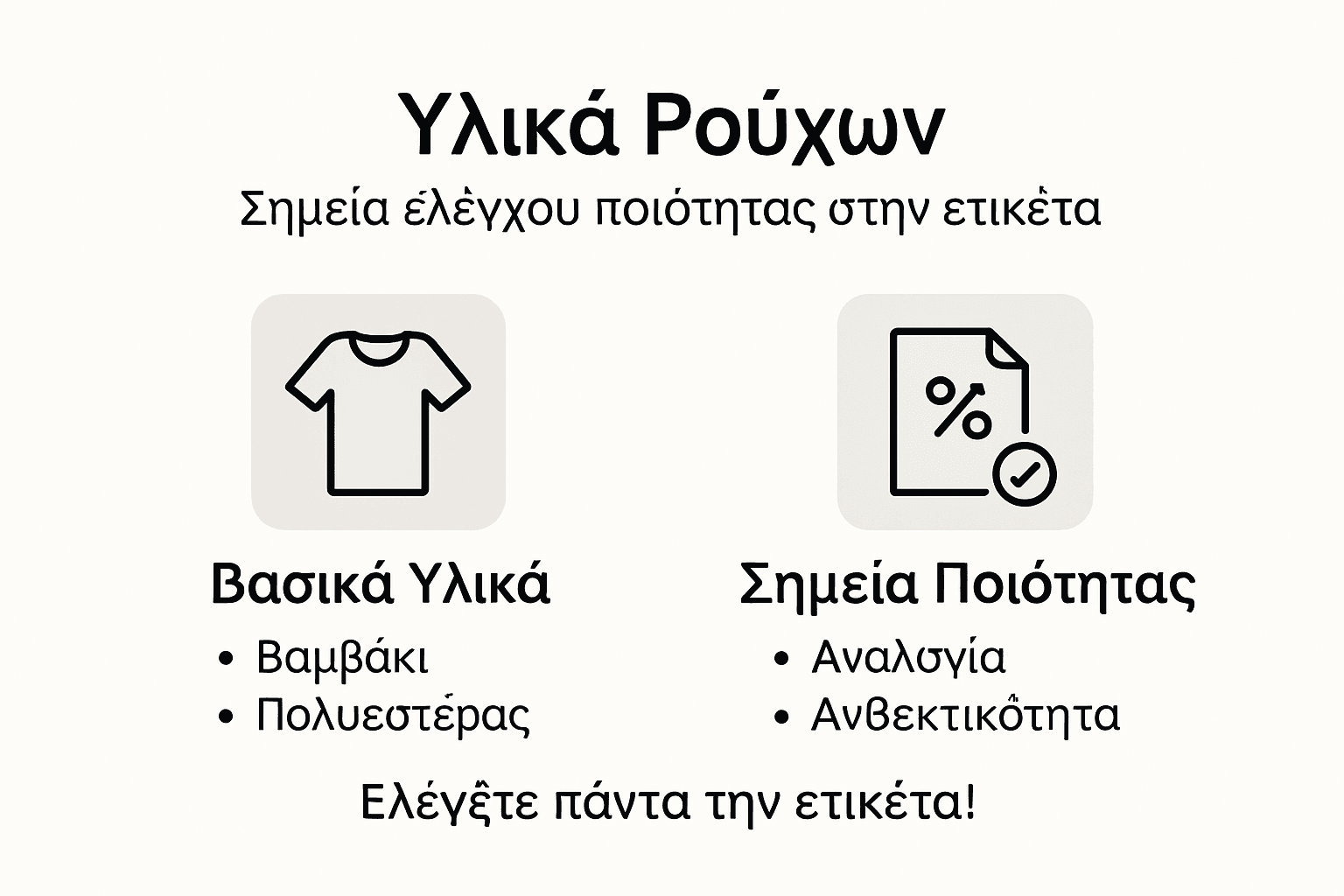 Γραφικό με πληροφορίες για τη σύνθεση υλικών σε ετικέτες ρούχων