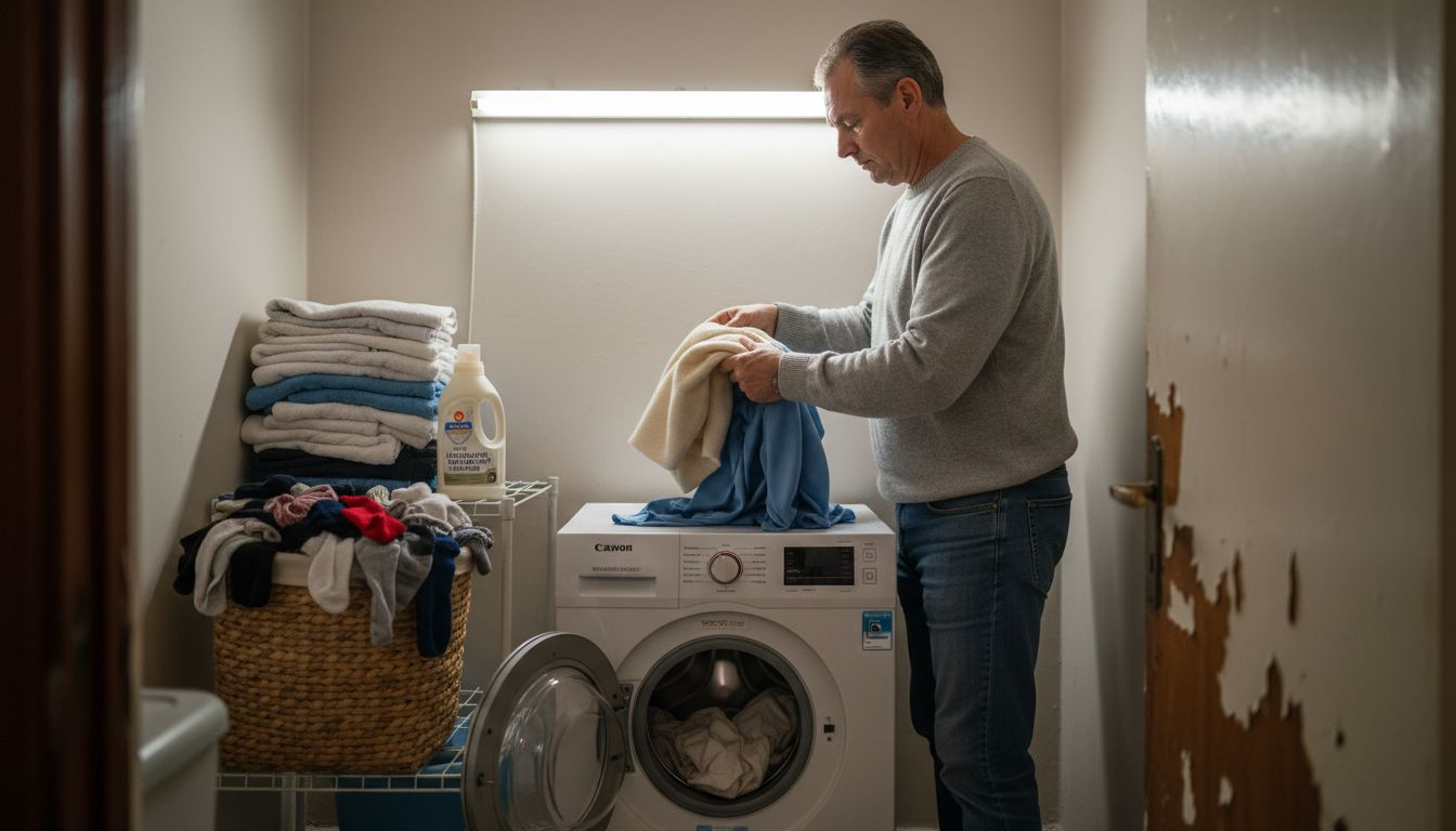 Άνδρας που πλένει ρούχα από μαλλί και μετάξι