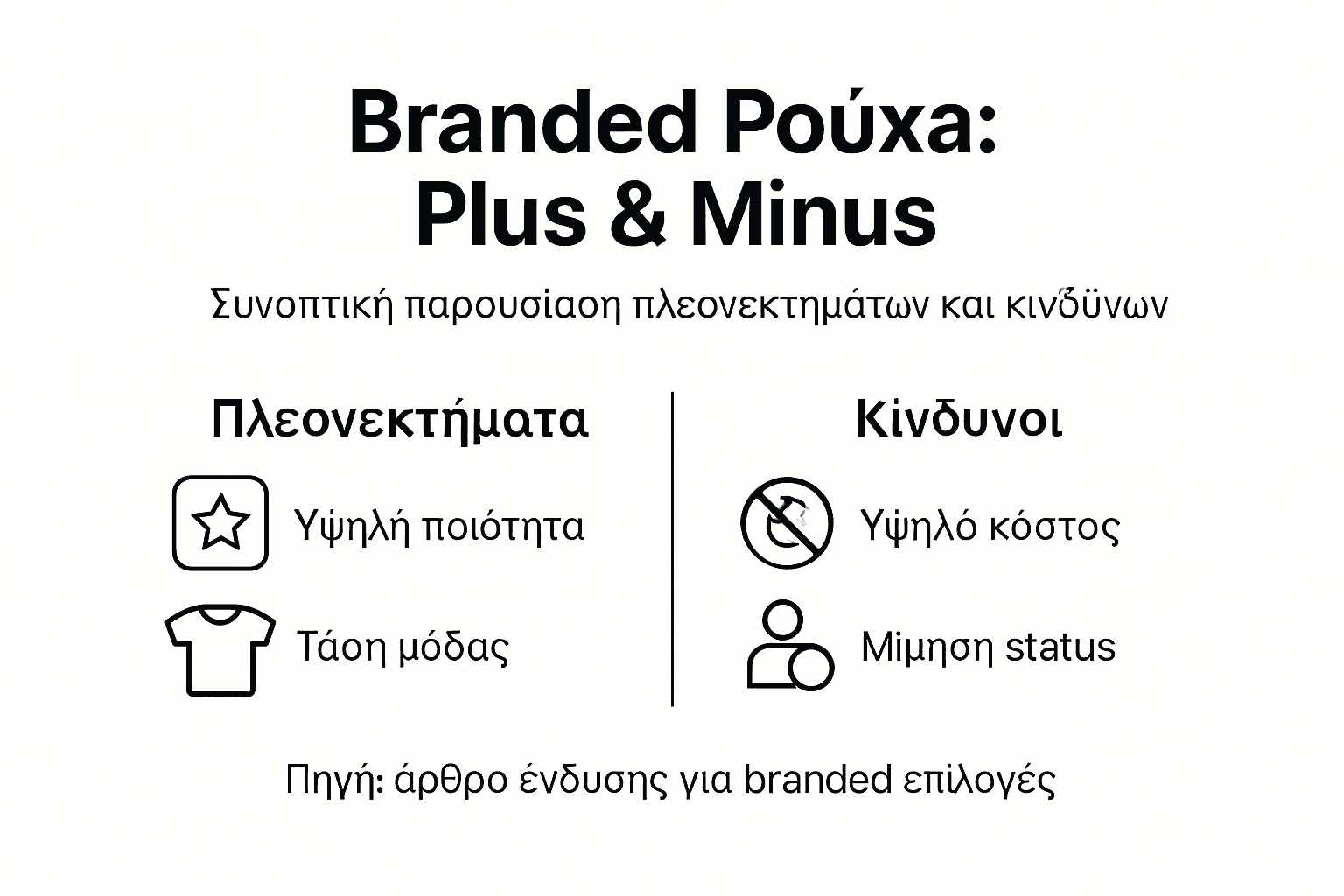 Γραφικό που παρουσιάζει τα υπέρ και τα κατά της αγοράς επώνυμων ρούχων