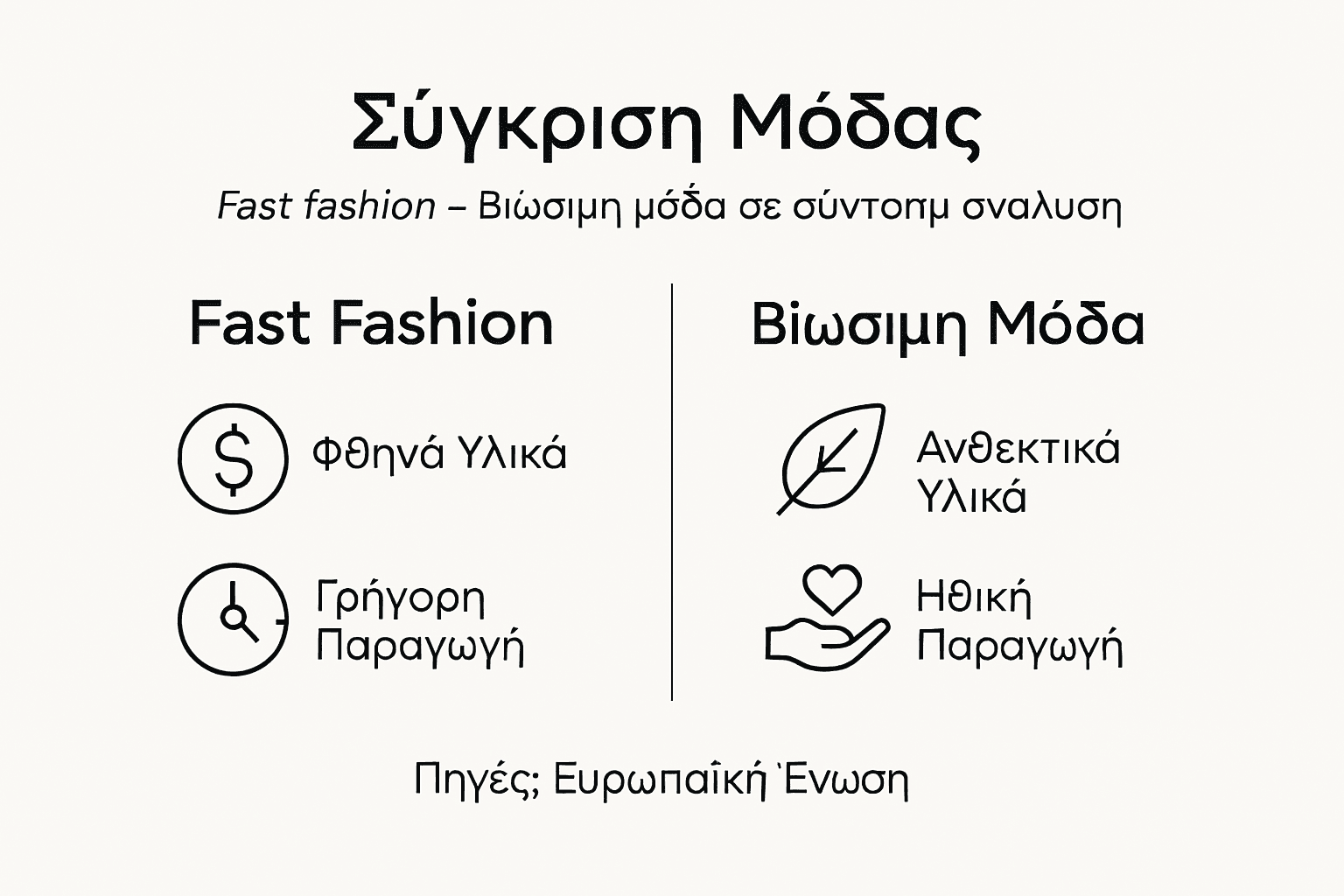 Γραφικό με σύγκριση ανάμεσα στη γρήγορη μόδα και τη βιώσιμη μόδα