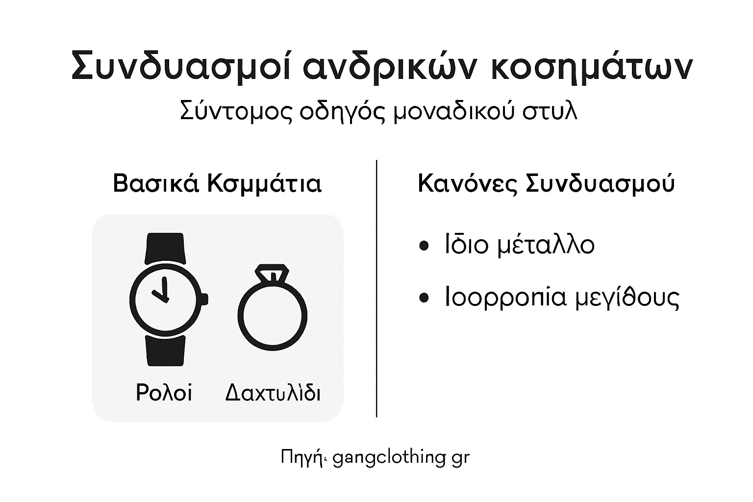 Οδηγός για τον σωστό συνδυασμό ανδρικών κοσμημάτων – Όλα όσα πρέπει να ξέρεις σε ένα infographic