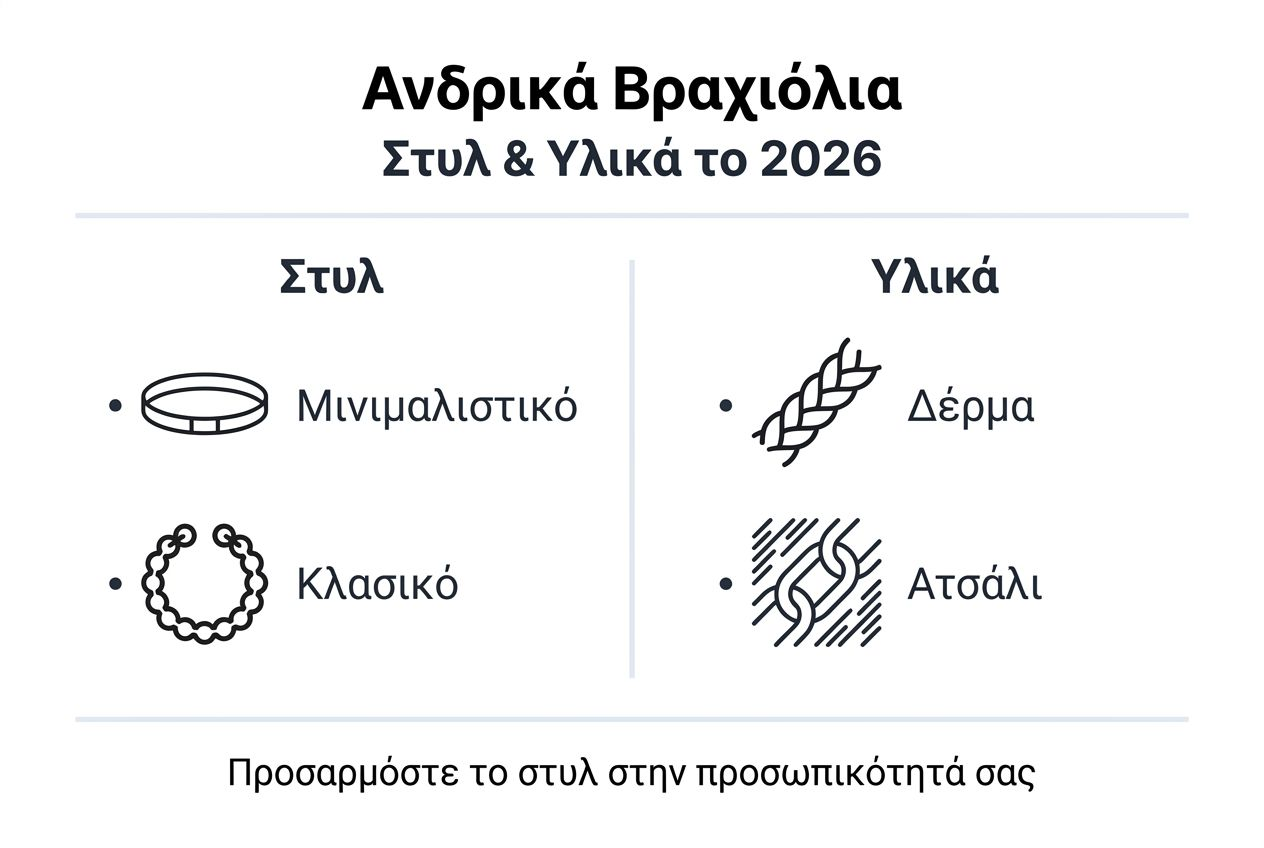 Εικονογραφημένος οδηγός με τα πιο δημοφιλή στυλ και υλικά για ανδρικά βραχιόλια