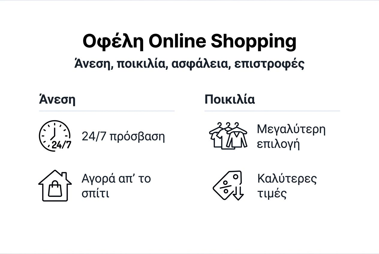 Γραφικό με τα βασικά πλεονεκτήματα των online αγορών για άνδρες