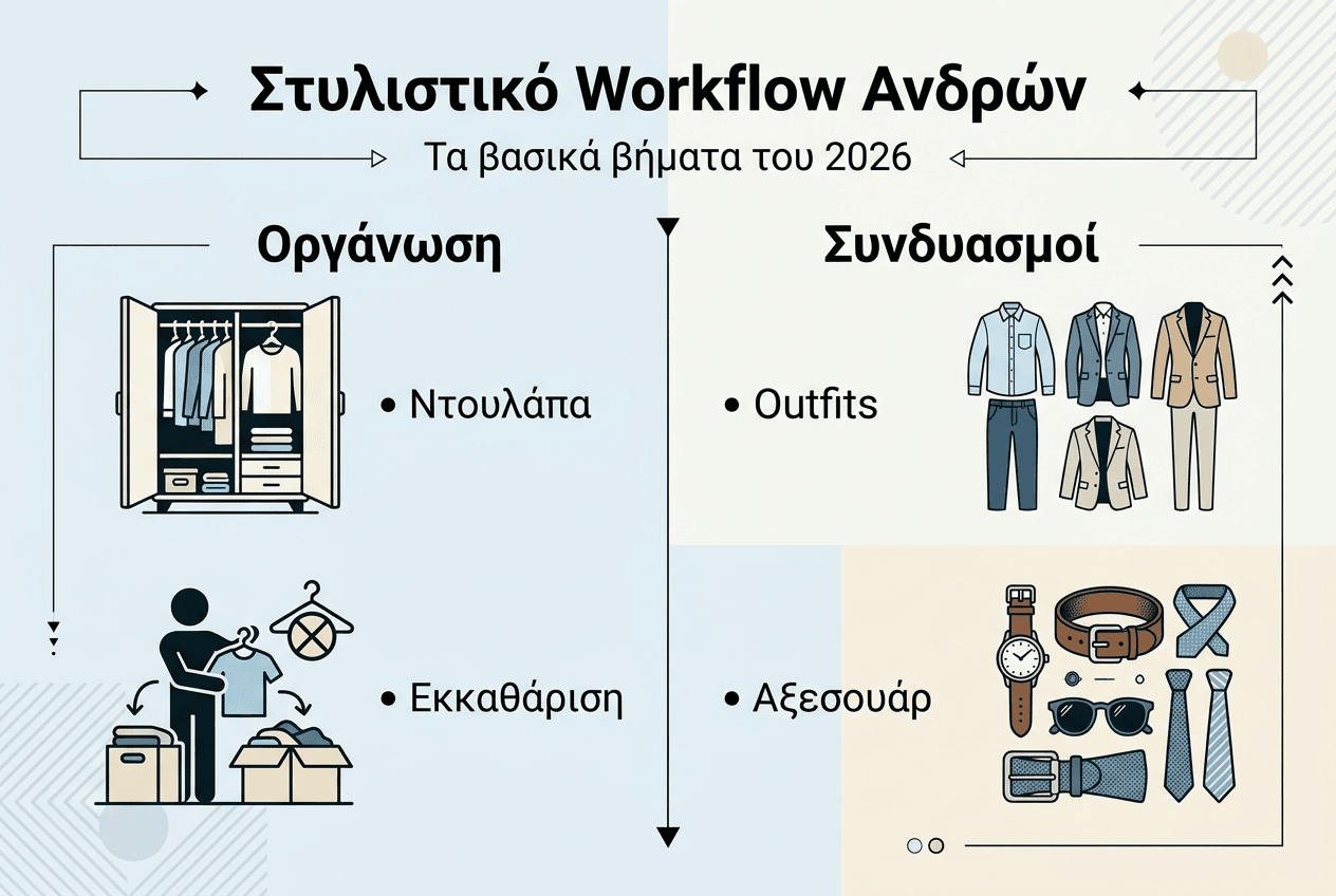 Μίνιμαλ infographic με βασικά βήματα για το ανδρικό στυλ