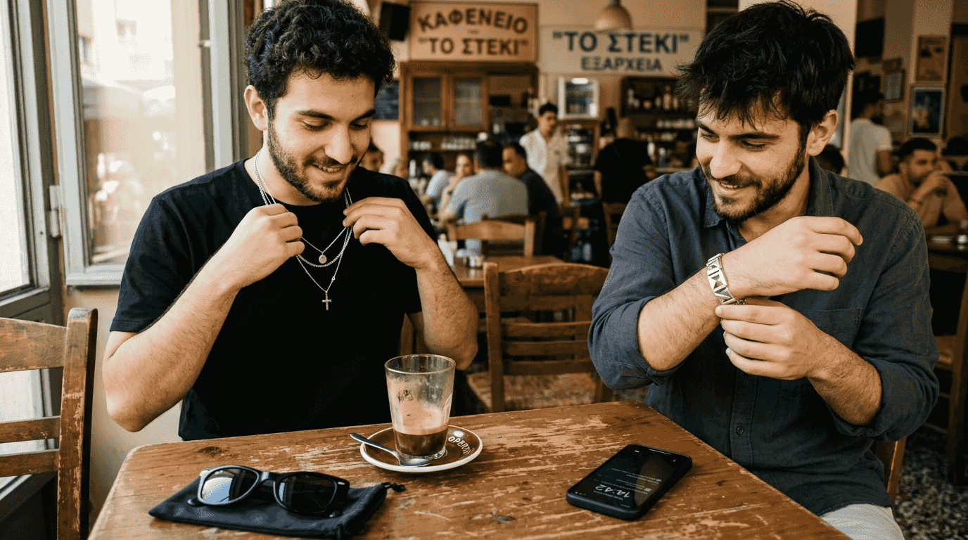 Οι νεαροί Έλληνες επιλέγουν να δίνουν στυλ στην καθημερινή τους εμφάνιση με διακριτικά κοσμήματα, όπως βραχιόλια και κολιέ, που απογειώνουν το casual look τους.