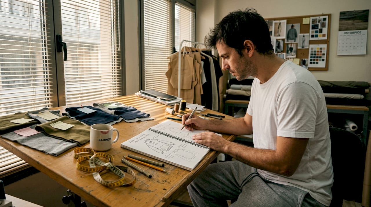 Έλληνας streetwear designer δημιουργεί σε έναν χώρο γεμάτο έμπνευση και δημιουργικότητα.