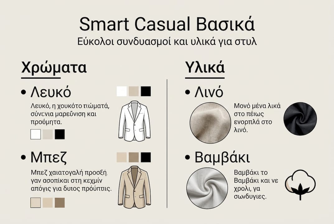 Ένας πρακτικός οδηγός για τα κατάλληλα χρώματα και υφάσματα στο smart casual ντύσιμο