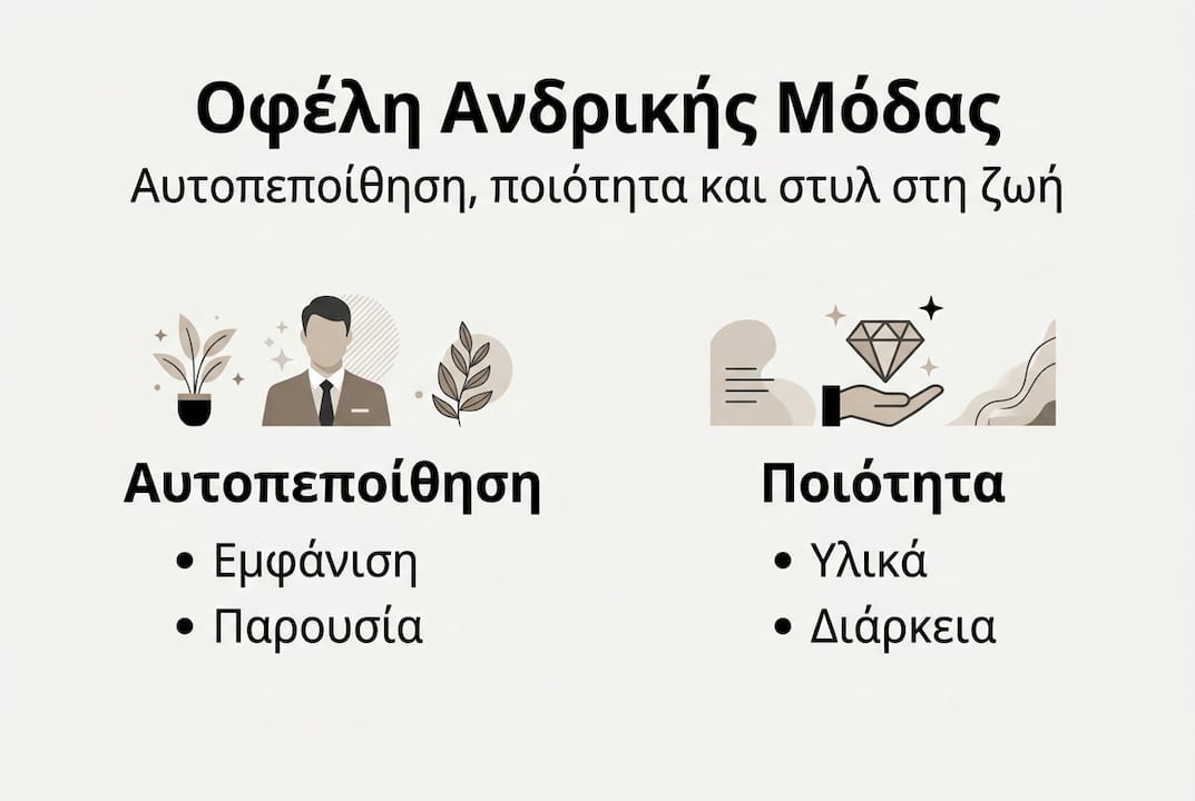 Μίνιμαλ infographic για τα οφέλη της ανδρικής μόδας