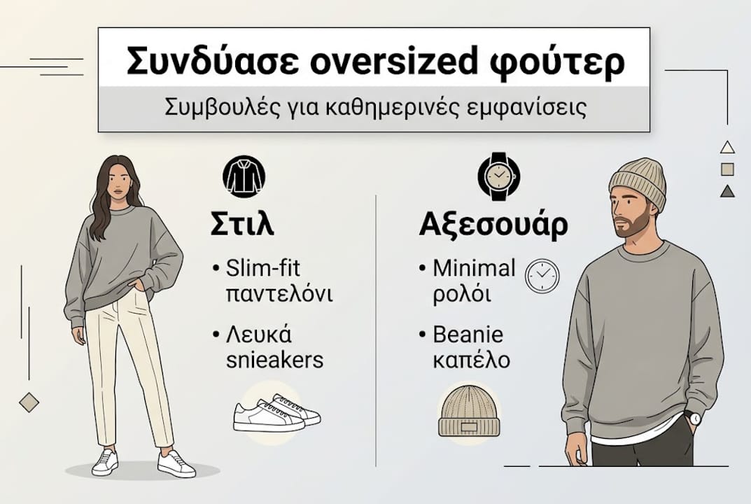 Infographic: Πώς να φορέσεις το oversized φούτερ με στιλ – έξυπνοι συνδυασμοί για κάθε περίσταση