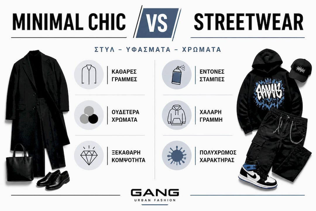 Infographic: Μίνιμαλ chic ή streetwear; Δύο στιλ, δύο φιλοσοφίες – σύγκριση και διαφορές