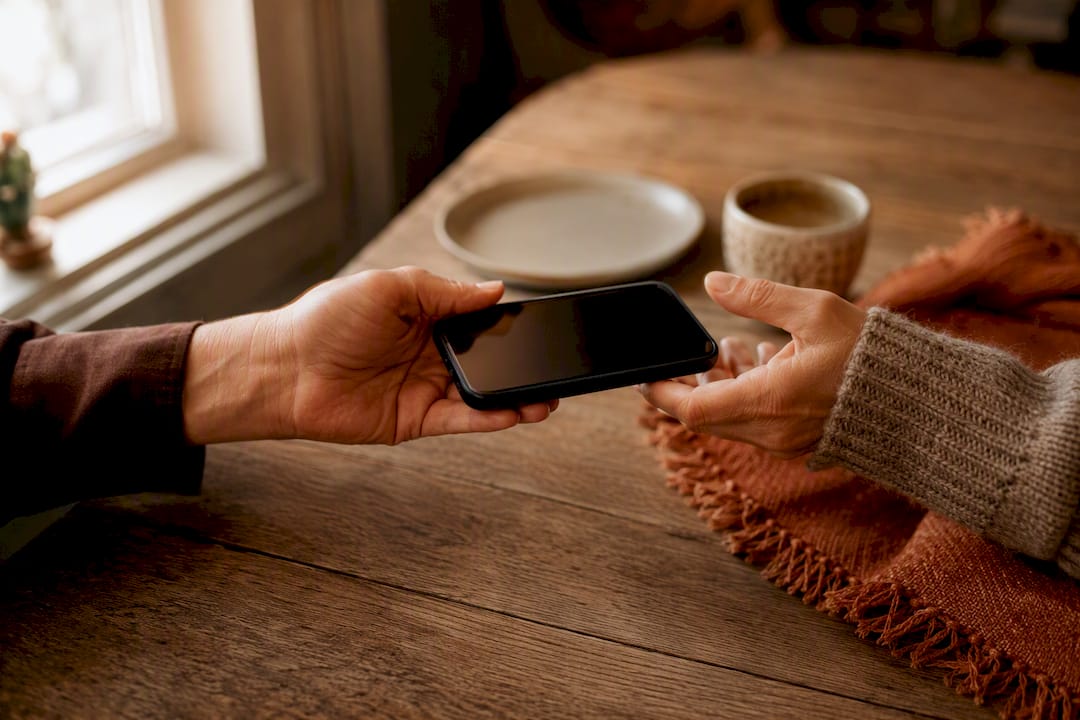 Mani si passano con cura uno smartphone
