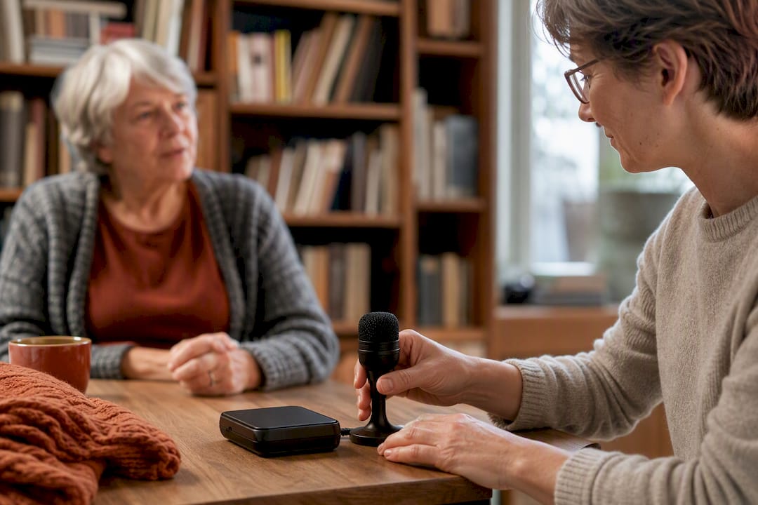 A small microphone recording a quiet family conversation