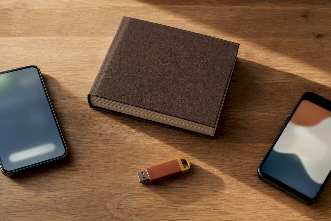 A family album between two smartphones and a USB drive