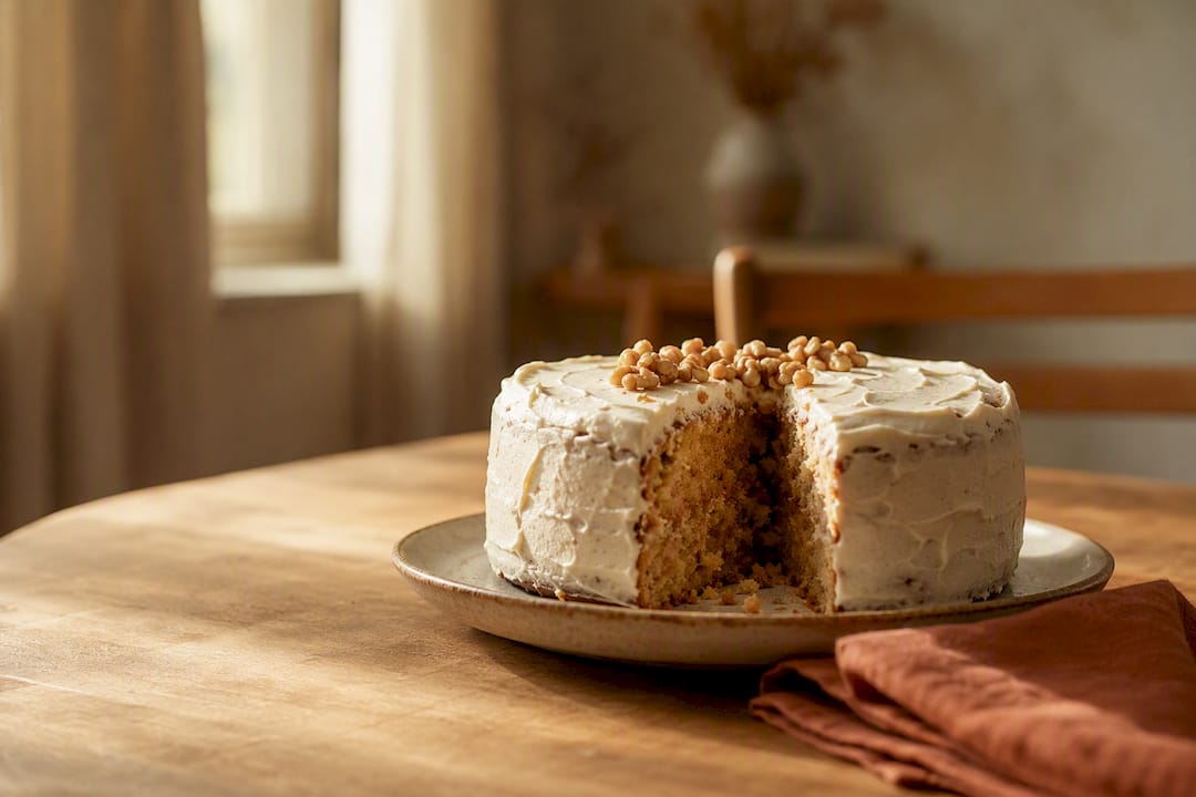 Homemade birthday cake in warm light