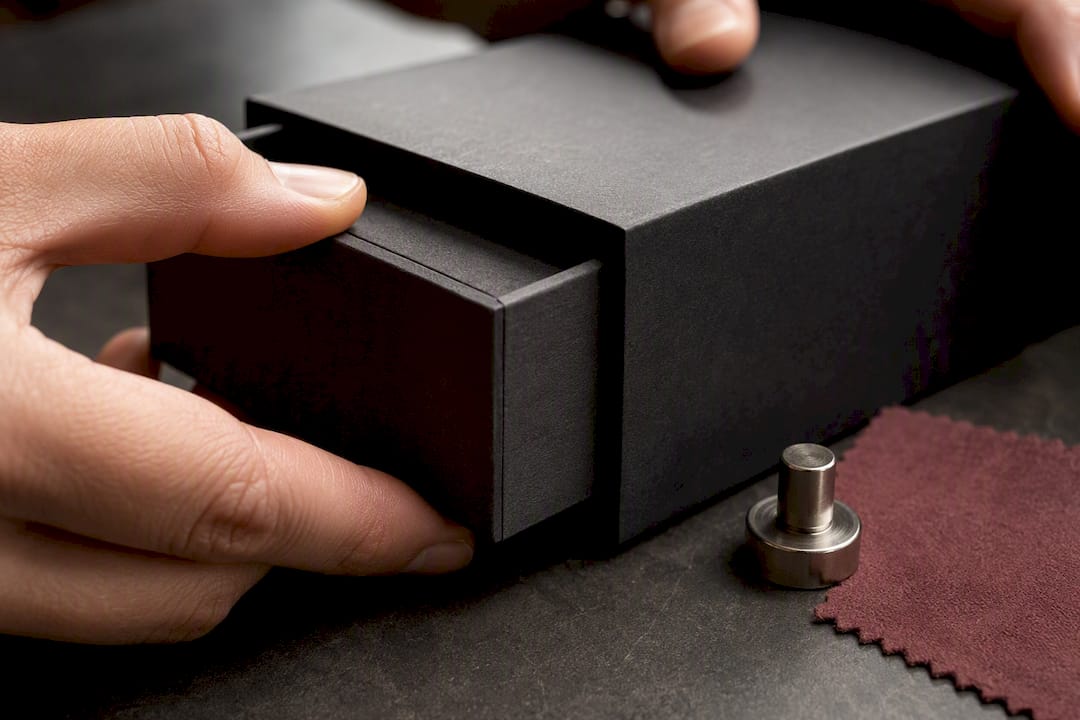 Hands testing a drawer box closure