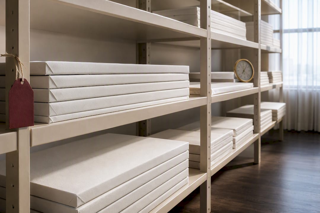 Wrapped paper reams stored on shelving