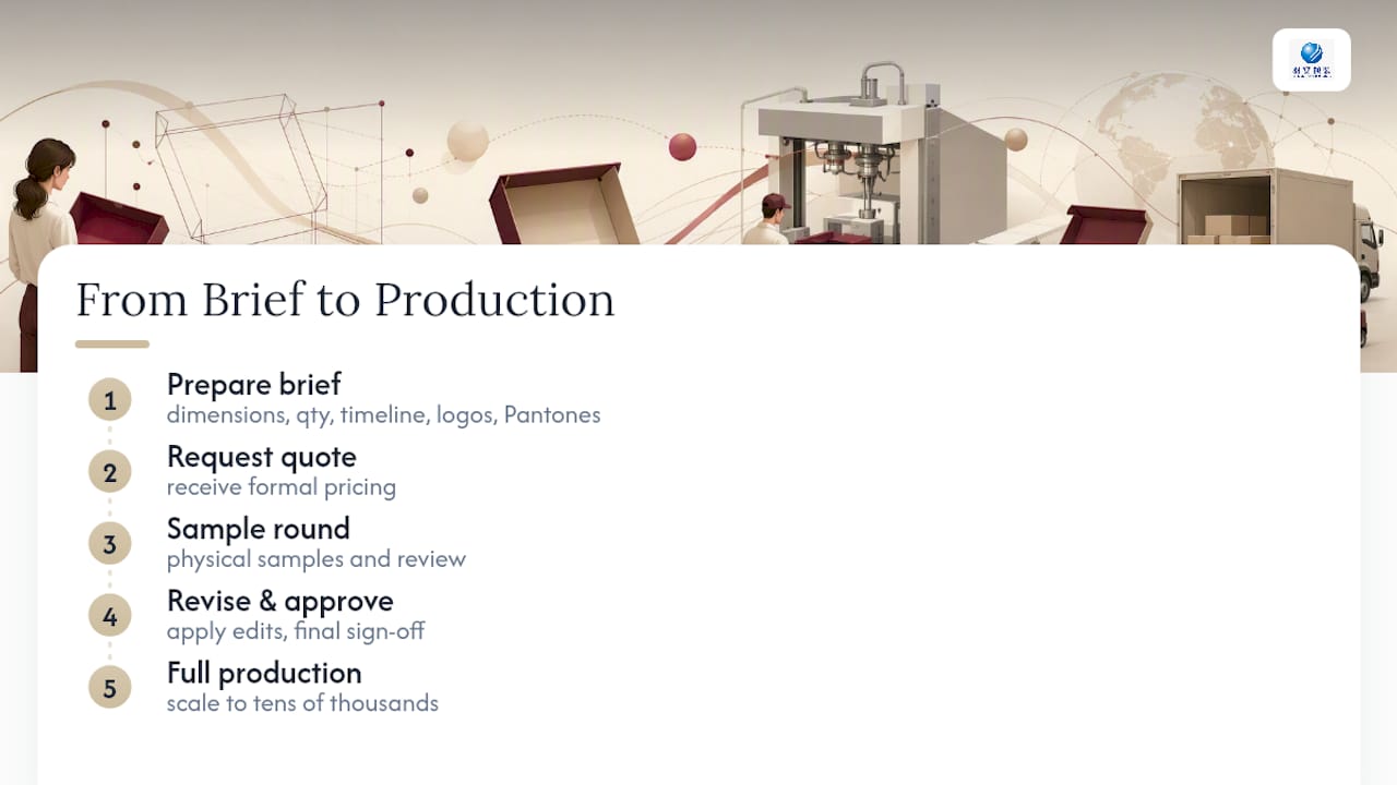 How Yuanpackaging Turns a Hinged Lid Box Brief Into Production — overview diagram