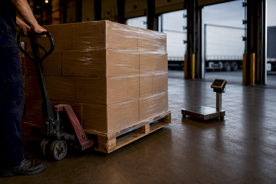 Anonymous cartons moving through freight warehouse