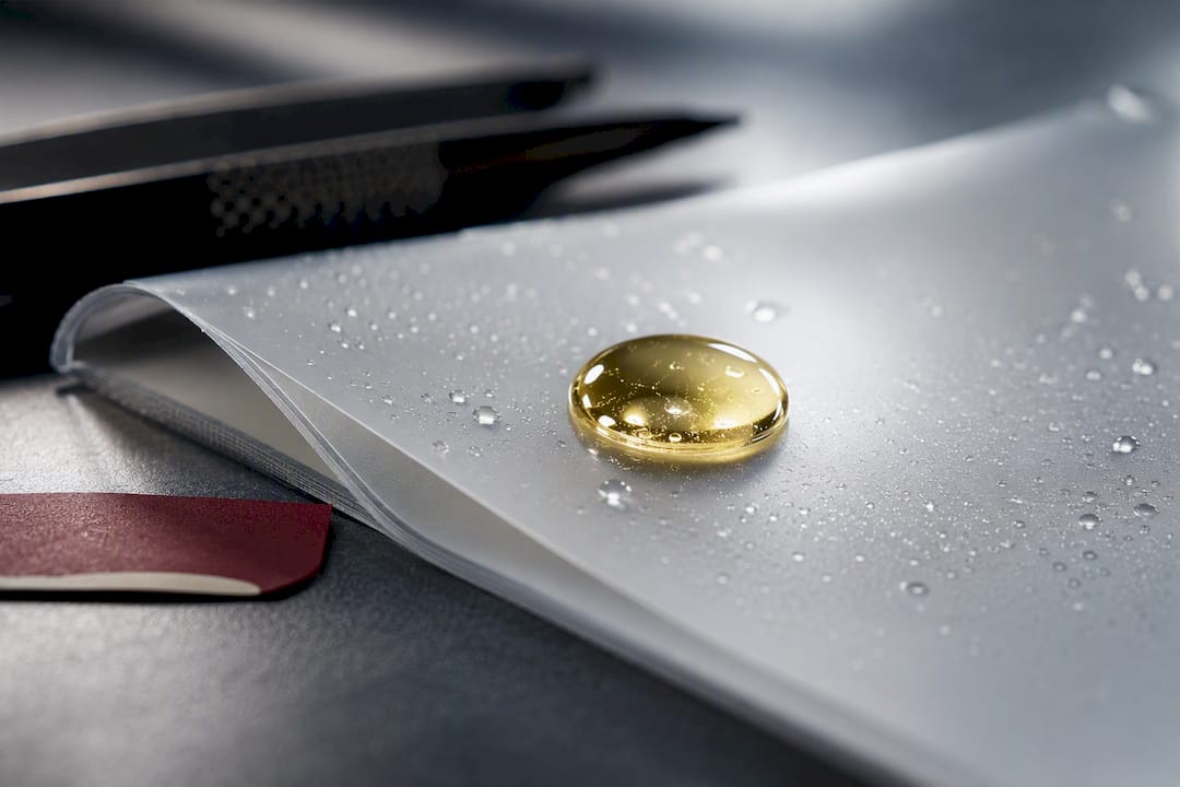 Oil droplet on synthetic label film