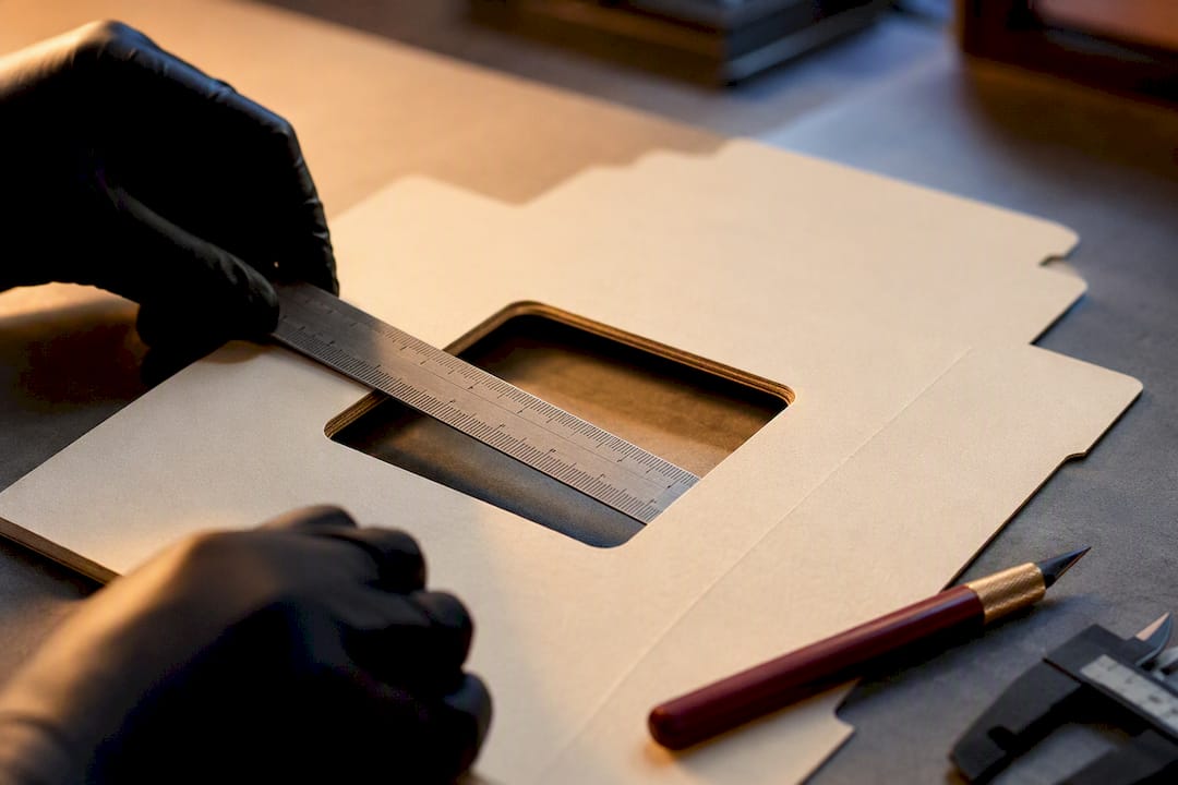 Close-up of die-cut carton window measurement
