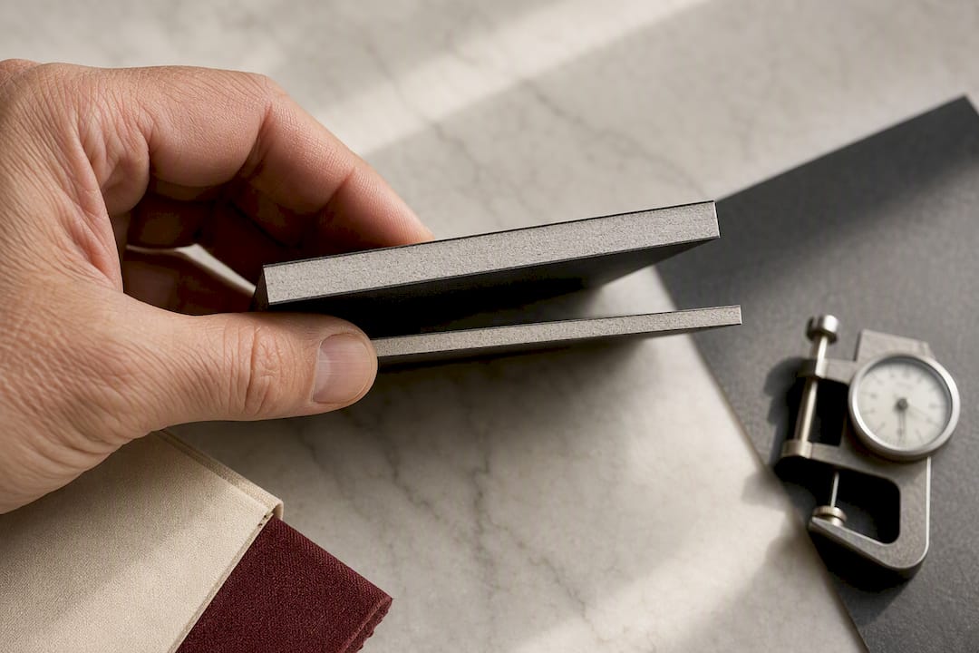 Hand comparing rigid board thicknesses