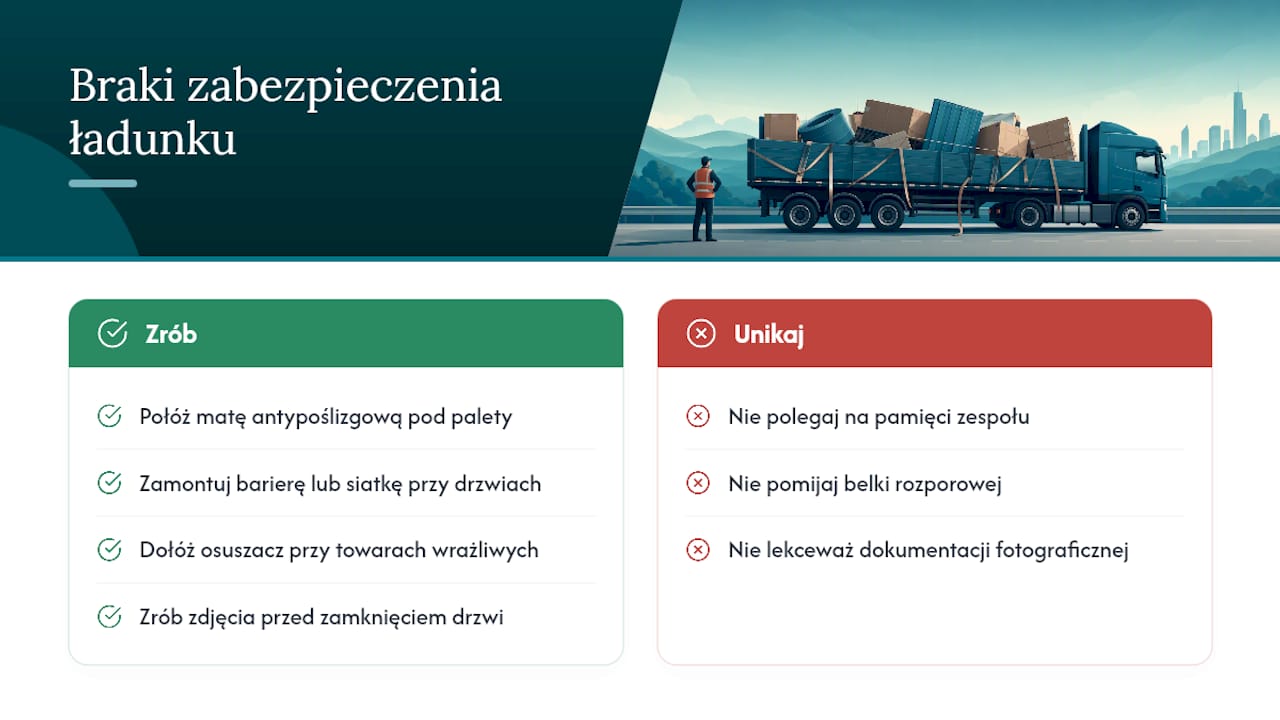 Czego najczęściej brakuje w zabezpieczeniu ładunku — overview diagram