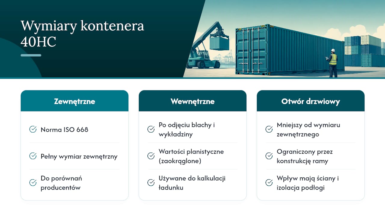 Porównanie trzech zestawów wymiarów kontenera